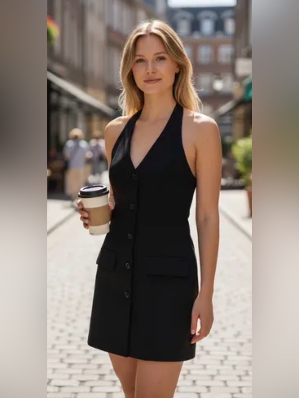 NWOT Abercrombie & Fitch Black Button Mara Halter Vest Backless Mini | Size S